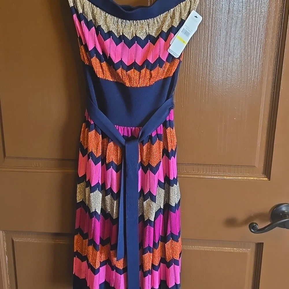 Laundry-Navy multi strapless knit dress Size M. NWT. - Picture 7 of 13